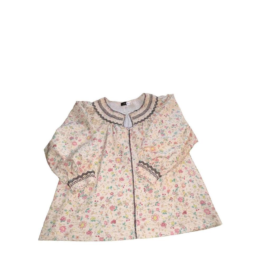 Piper & Scoot M Floral Embroidered Tunic Top Pullover‎ V-Neck Blouse Grannycore